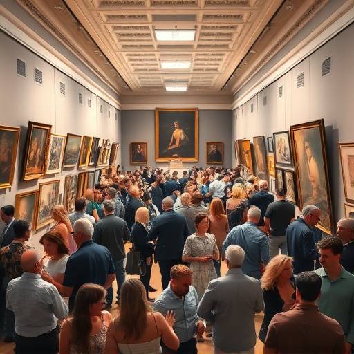 Video capturing the grand opening of a new art gallery